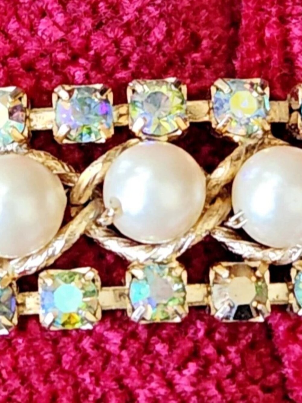 Exquisite Vintage Hobe Faux Pearl Aurora Borealis Crystal Rhinestone Bracelet - Picture 13 of 16